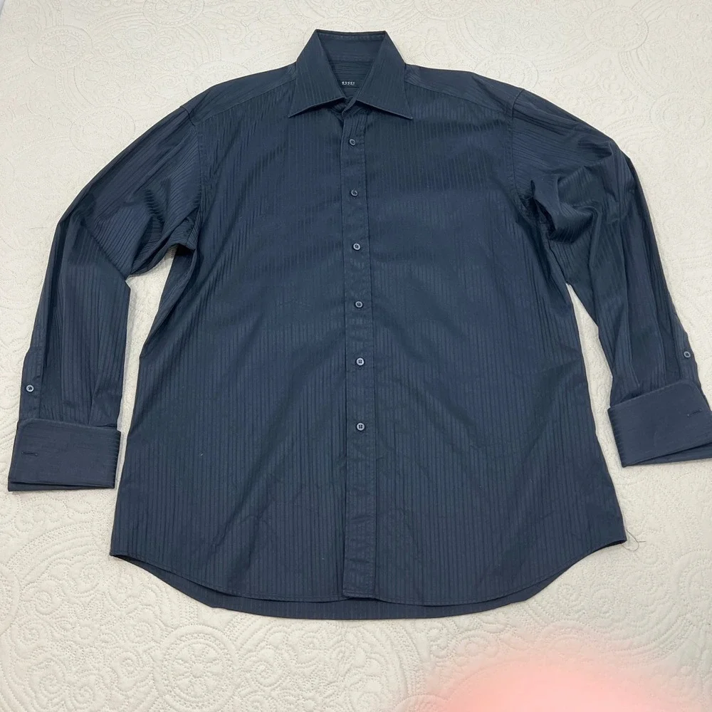 Gucci Mens Black Tonal Pinstripe Cotton Dress Shirt Made in‎ Italy Size 42 16.5